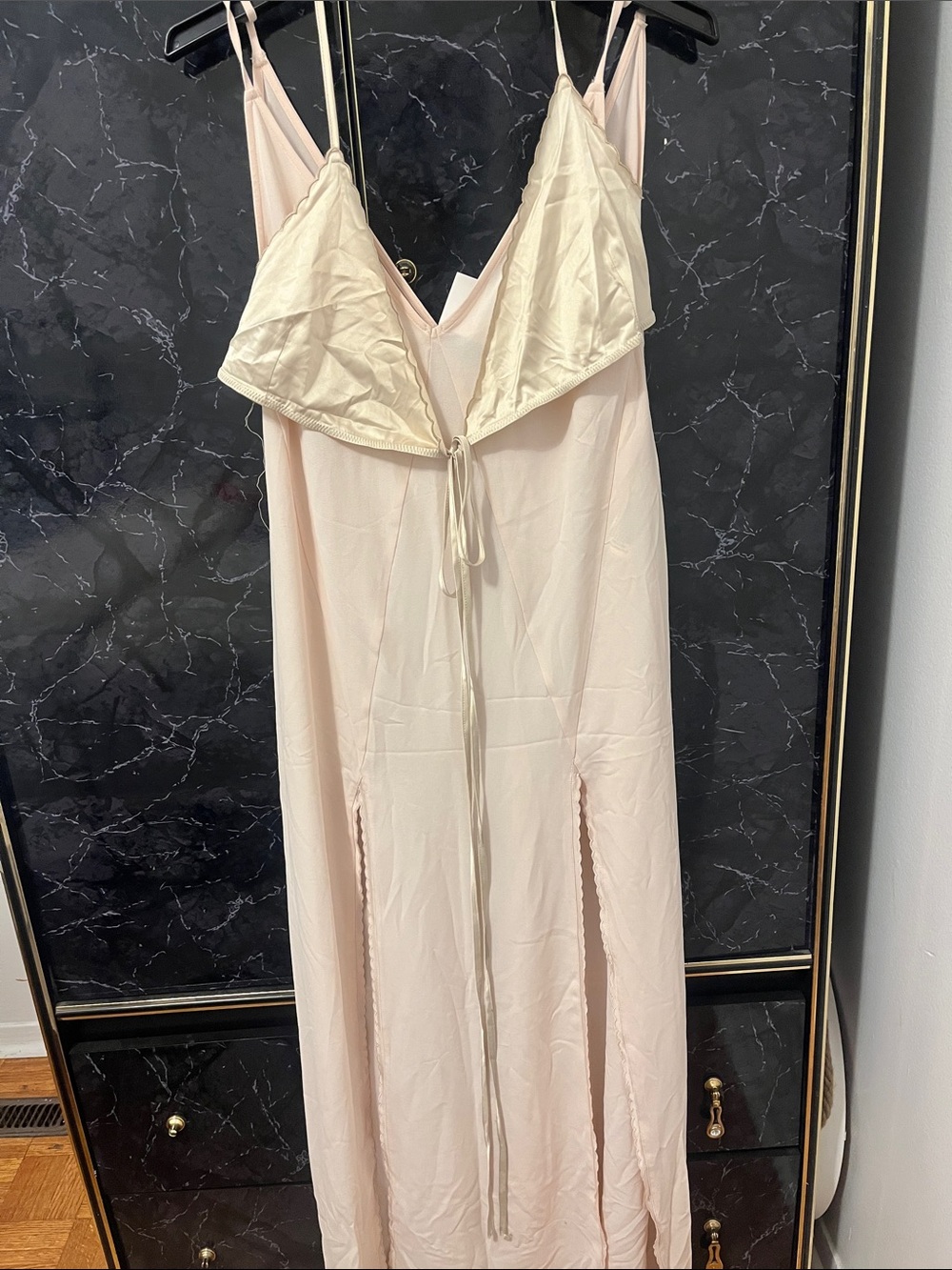 Zara Pale Pink Chemise with Cream Satin Overlay and Front Tie